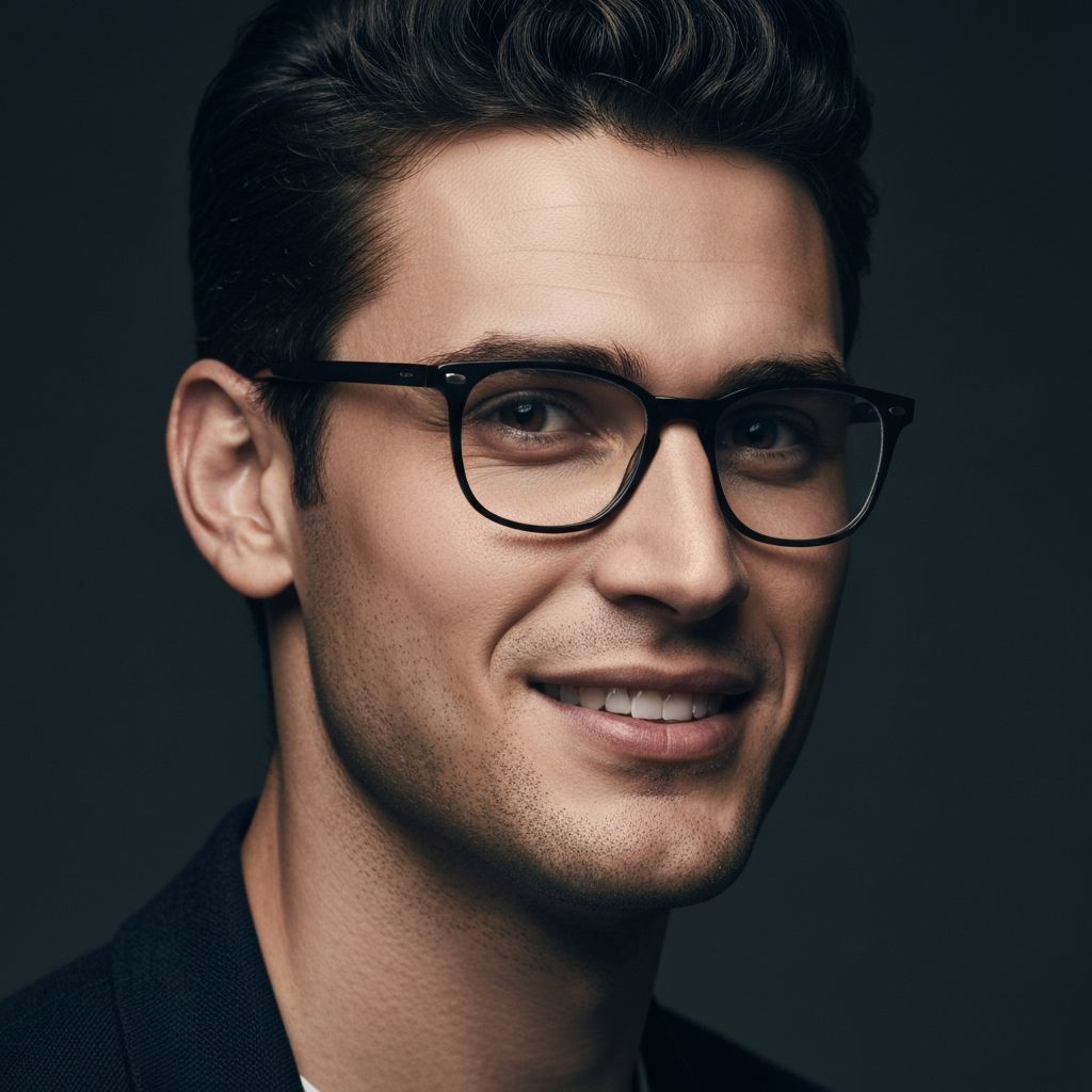 Close-up portrait with glasses, sharp and authentic